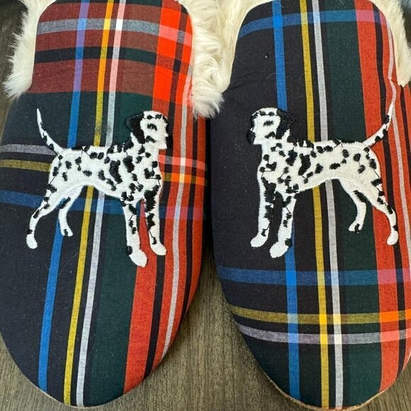 J. Crew Women Tartan Plaid Dalmatian Slippers Faux Shearling Loafer Slipper Sz 6 - Picture 3 of 14